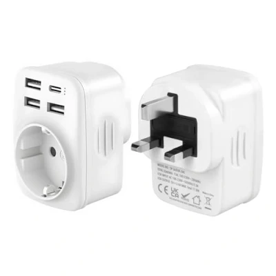 Imagen de Adaptador Enchufe UK, Ingles A Español con 3 USB y 1 C, Irlanda para Reino Unido Inglaterra Escocia Brit