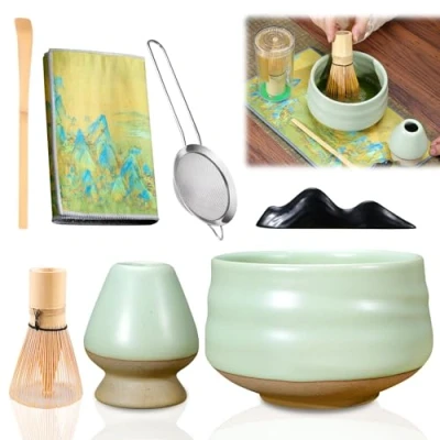 Imagen de 7 Piezas Juego De Té Matcha, Batidor Matcha Con Cuenco Soporte Para Batidor, Cucharaditas, Pala Colador, Kit Te