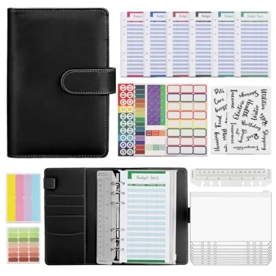 Imagen de Libreta de Ahorro A6 y Planificador Presupuesto Organizador Dinero con Método Sobres, Carpeta Fundas, Kit Inicial para Ahorrar Exitosamente Controlar Finanzas (Negro)