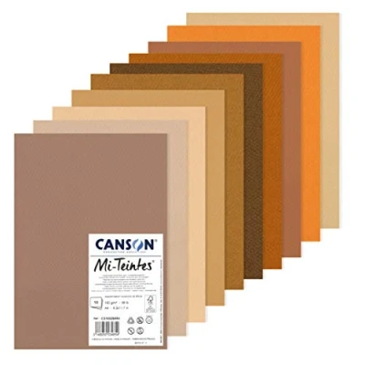 Imagen de CANSON Mi Teintes, Papel de dibujo color, Doble cara: grano atenuado y fino, 160 gsm, Hoja, A4 21 x 29,7 cm, 10 tonos marrones, Hojas
