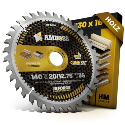 Imagen de Hoja de sierra circular HM 140 x 20 12,75 Z36 diente alterno para madera corte fino. AMBOSS WERKZEUGE® mm + anillo reductor mm. compatible con