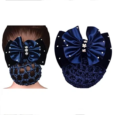 Imagen de 1 unids azul Rhinestone satén arco pasador lazo redecilla clip de pelo moño cubierta decoración francés mujeres niñas accesorios para el cabello