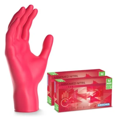 Imagen de ARNOMED guantes nitrilo talla M, rojo, de nitrilo, 200 unidades (2 cajas), desechables sin polvo, goma látex, en tallas XS, S, L y XL