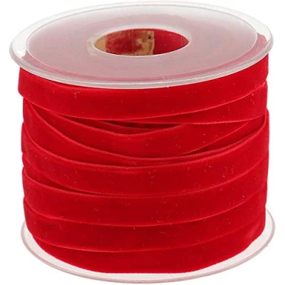 Imagen de POFET Rollo de cinta terciopelo 10 mm ancho para decoración manualidades, color rojo