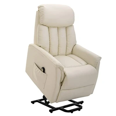 Imagen de HOMCOM Sillón Levanta Personas de Relax Elevador con Reposapiés Mando a Distancia Reclinación Eléctrica Bolsillo Lateral Carga 150 kg 80x94x104 cm Crema