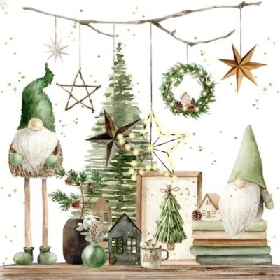 Imagen de 20 servilletas de papel con diseño gnomos navideños como decoración mesa, diseño. También para decoupage y (33 x 33 cm)