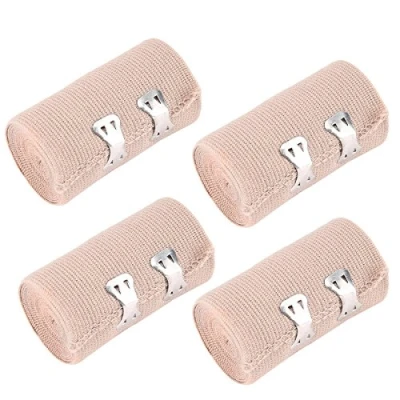 Imagen de 4 Piezas Envoltura de Venda EláStica Rollo CompresióN con Clips MetáLicos Adicionales para Soporte Tobillo (2 * 7,5 CM Ancho Y 2 10 Ancho)