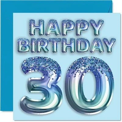 Imagen de Stuff4 Tarjeta de cumpleaños número 30 para hombres, globo fiesta con purpurina azul, tarjetas feliz hombre años, hermano, amigo, tío papá, 145 mm x mm,
