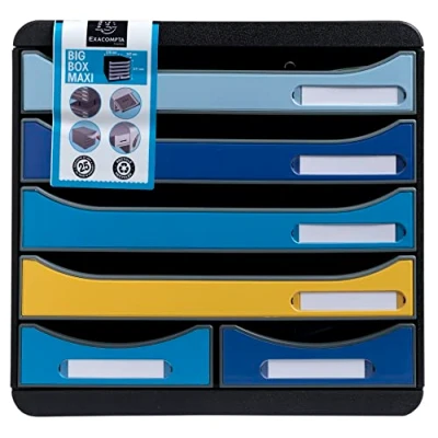Imagen de Exacompta Ref. 3124202D BIG BOX MAXI 1 caja con 4 cajones para documentos A4+ y 2 pequeños guardar utensilios Dimensiones exteriores: 34,7 x 27,8 27,1 cm Azul Abeja