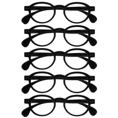 Imagen de OPULIZE OCA Gafas de Lectura Pack 5 Montura Moderna Retro Redonda Negro Hombre Mujer Bisagras Muelle RRRRR54 1 +2.50