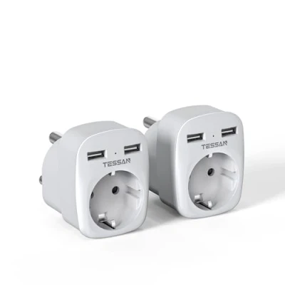 Imagen de TESSAN 2 Pack Adaptador Enchufe Sudáfrica con USB, 3 en 1 USB A, 2500W para Sudáfrica, Tipo M Namibia, Lesotho