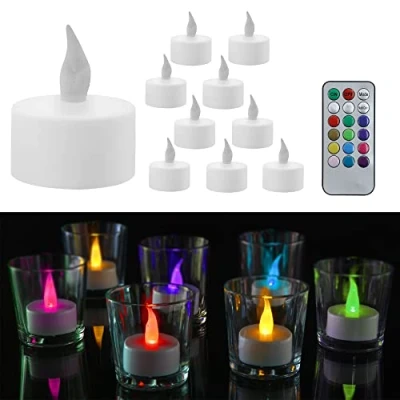 Imagen de Cepewa Candelitas LED, juego de 10 cambios color, Ø4cm Mando a distancia colores funciona con pilas, función temporizador sin llama