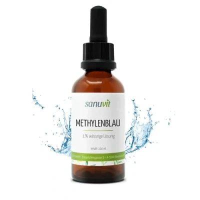 Imagen de Sanuvit® Azul de metileno Botella pipeta 100 ml Solución acuosa al 1% Pureza &gt; 99% Probado en laboratorio, líquido y producido Austria