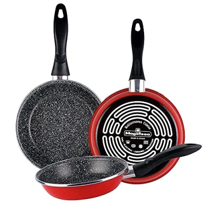 Imagen de MAGEFESA K2 Set de Sarténes, Acero esmaltado vitrificado, Inducción y lavavajillas, Rojo, 24/26/28 cm