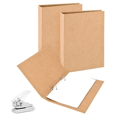 Imagen de 2 Piezas Archivadores A5, Carpetas Carpeta Anillas A5 con 1 Perforadora, de Kraft, 17.5 x 23.5 cm, Beige,