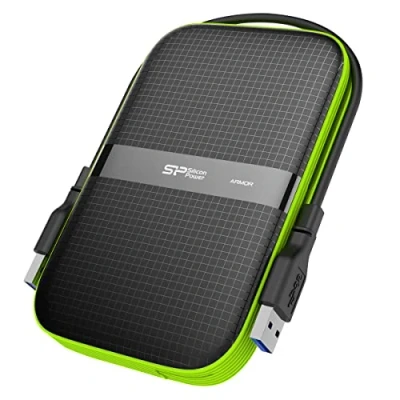 Imagen de Silicon Power 1TB Armor A60 Disco Duro Portable USB con Estuche Resistente a Golpes y al Agua. 3.0, 2.0, Modelo SP010TBPHDA60S3K, Negro