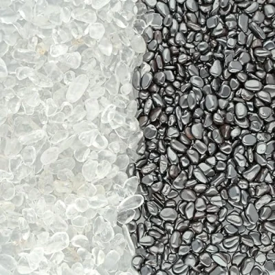 Imagen de Piedras de relleno cristal roca y hematita Mini pulidas 400 g (200 cada una) 6 9 mm