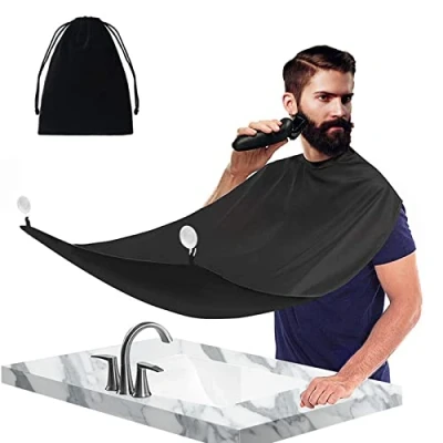 Imagen de Peutpy barba Delantal,Babero para Barba,antiadherente Delantal recortadora de barba, impermeable babero capa afeitar con 2 ventosas,regalo hombres afeitar,aseo,Negro