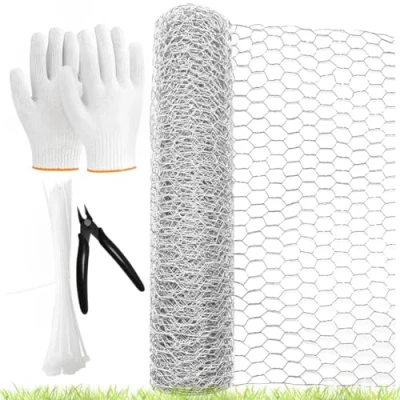 Imagen de Xpieoyrm Rollo de Malla Alambre pollo,0.4mX5m Conejera Hexagonal,Malla Metalica Galvanizado con Alicates Corte, Guantes y Sujetacables,para Artesanías o Avicultura Cercado
