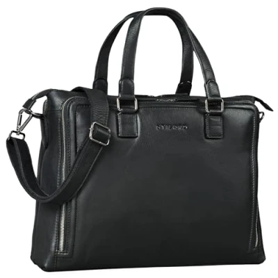 Imagen de STILORD &#039;Claire&#039; Bolso de Negocios Mujer Cuero Genuino 15 Pulgadas Maletín Bolsa para Portátil DIN A4 Hombro y Mano Oficina, Color:Negro
