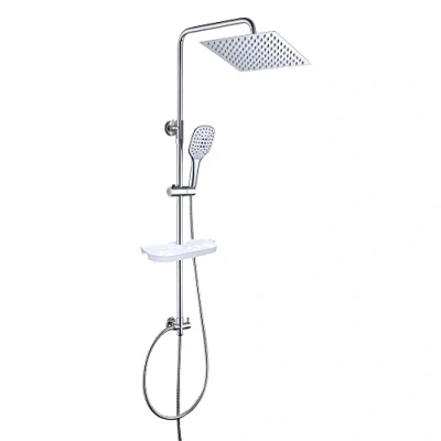 Imagen de JOHO Columna Ducha sin Grifo de Hidromasaje Cabina Set Acero Inoxidable 304 con Estante Barra Altura Ajustable Lluvia Grande y Mano 25x25cm