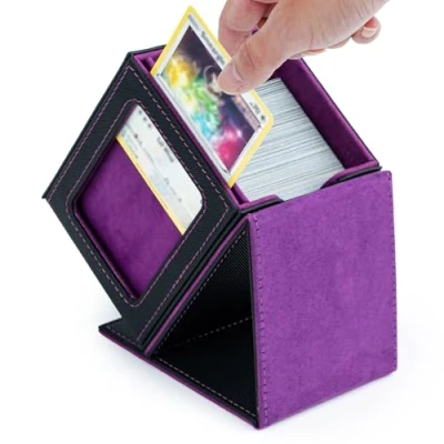 Imagen de Tolesum Caja de Cartas Vertical para MTG, con Ventana Visualización, Card Deck Box 100 Cartas, Baraja Magnética Commander/TGC/Tarjetas Comerciales Púrpura
