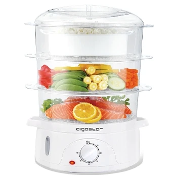 Imagen de Aigostar Fitfoodie 30CFO Vaporera Eléctrica 9L Capacidad, 800 W, Libre de BPA, Temporizador hasta 60 Minutos. 3 Recipientes Apilables, Cuenco para Preparar arroz. Diseño Exclusivo