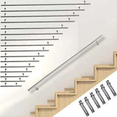 Imagen de Melko Barandilla para escaleras, interior y exterior, pasamanos de acero inoxidable V2A, 120 cm, incluye soporte pared tapas