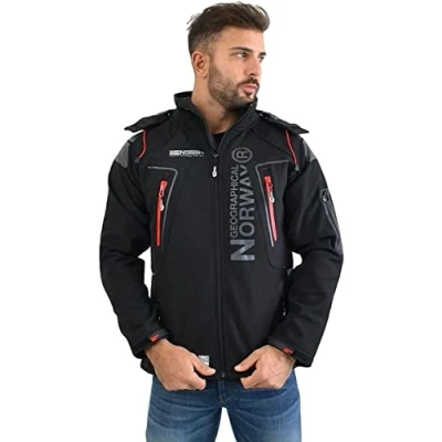 Imagen de Geographical Norway TECHNO MEN Chaqueta Softshell Impermeable Hombres Capucha Hombre Transpirable Exteriores Invierno Viento Actividades Ideales Para (NEGRO M)