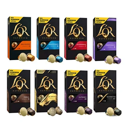 Imagen de L&#039;OR Coleccion de variedad Cafe Espresso cápsulas café aluminio compatibles con Nespresso (R) 8 paquetes 10 (80 bebidas)