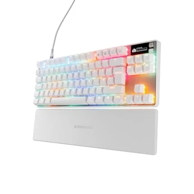 Imagen de SteelSeries Apex Pro TKL Gen 3 Blanco Teclado Mecanico Gaming HyperMagnetic Interruptores OmniPoint 3.0 Accionamiento Ajustable Rapid Trigger Preajustes Tap RGB OLED UK QWERTY