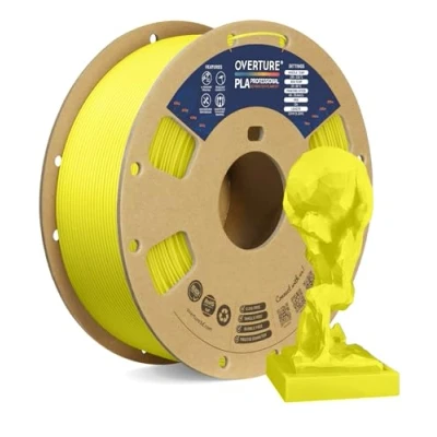 Imagen de OVERTURE PLA Plus (PLA+) Filamento 1,75 mm Dureza Profesional Rollo Mejorado, Premium 1 kg (2,2 libras), Precisión Dimensional 99% Probabilidad +/ 0.02 (Amarillo Brillante)