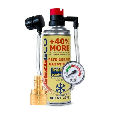 Imagen de gas refrigerante R1234yf para coche, aire acondicionado 1 lata 2en1 235 g con manguera de presión integrada manómetro y adaptador