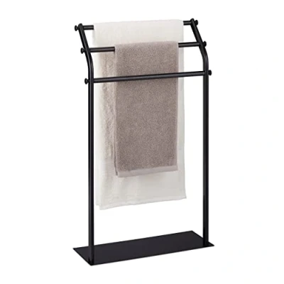 Imagen de Relaxdays Toallero de Pie Metal, 3 Brazos, 86x51x19 cm, Antideslizante, Soporte Toallas Baño, Dormitorio, Acero, Negro, 1 Unidad