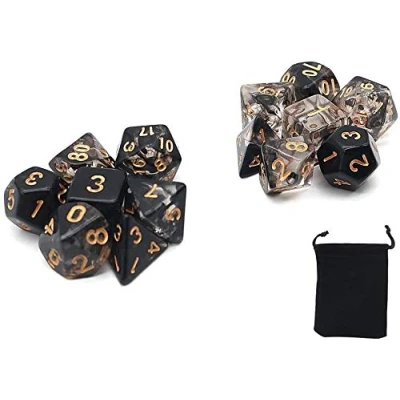 Imagen de DollaTek Juego de Dados Transparentes poliédricos Juegos Mesa 2 x 7 (14 Piezas) Serie D20 D12 D10 D8 D6 D4 DND RPG MTG Colores Dobles Una Pieza (Negro)