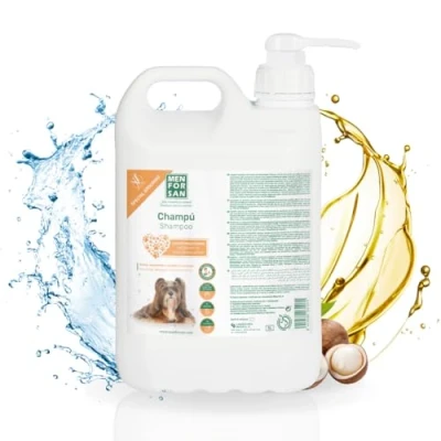 Imagen de MENFORSAN Champú para Perros Aceite de Macadamia, Nutre y Abrillanta el Pelaje, Poder desenredante, Propiedades Anti Encrespamiento Restauradoras, Cítrico, 5 l