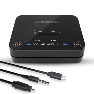 Imagen de Avantree Audikast 3 [2024 Version] Transmisor Bluetooth 5.3 para TV con aptX Adaptive Y Low Latency, Enlace Dual Alcance Largo De 100ft Emisor Adaptador Audio Inalámbrico Auriculares