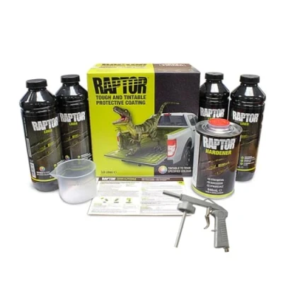 Imagen de U Pol PINTURA RAPTOR SUPER RESISTENTE 2K KIT TINTABLE 4 LT + PISTOLA