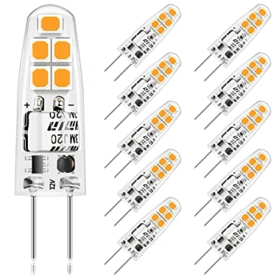 Imagen de Anmossi Bombillas LED G4,2W G4 Bulbo,Equivalente a 20W Halógenas,AC/DC 12V,Blanco Cálido 3000K,200Lm,Sin Parpadeo,No Regulable,Bombilla de Ahorro Energía G4,Paquete 10