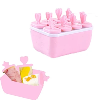 Imagen de Molde Para Helados, Moldes Paletas, Barra Helado, 8 Ranuras Helados,Reutilizable Hacer Paletas Helados,Moldes de Helados DIY Niño y Adultos (Rosado)