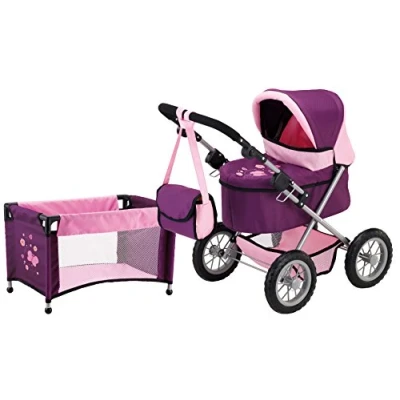 Imagen de Bayer Design 13057AB Nenuco Cochecito Trendy, Carrito, Bolsa, Ajustable, Plegable, Cama para muñecas, Color Rosa con Mariposa