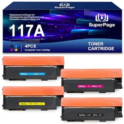 Imagen de Superpage Compatible con HP 117A Cartucho de Tóner para 178nw 179fnw 178nwg 179fwg 150a 150nw W2070A W2071A W2072A W2073A (Negro/Cian/Magenta/Amarillo)