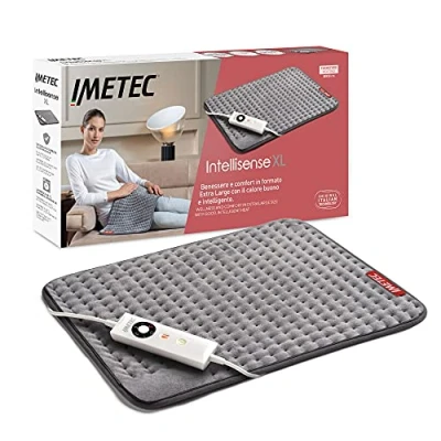 Imagen de Imetec Intellisense XL, almohadilla térmica extragrande para espalda y piernas, 38 x 50 cm, tela de micro felpa, 5 temperaturas, bloqueo eléctrico seguridad, calentamiento rápido, lavable a máquina