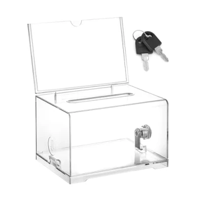 Imagen de QWORK® Caja de Colección Acrílico Transparente con Cerradura Llave, para Boletos Rifa, Boletas, Hucha y Más (16x12x10cm)