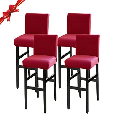 Imagen de Jaotto Fundas de Silla Bar 4 Piezas,Fundas para Taburetes Cuadrados Cocina,Modernas Altos Giratoria Corta Lavable,Cubiertas Taburete Bar(Rojo,4 Pack)