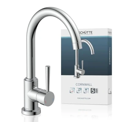 Imagen de grifo de cocina SCHÜTTE Cornwall, cocina, mezclador fregadero giratorio 360 grados para fregaderos dobles, 79116 cromado