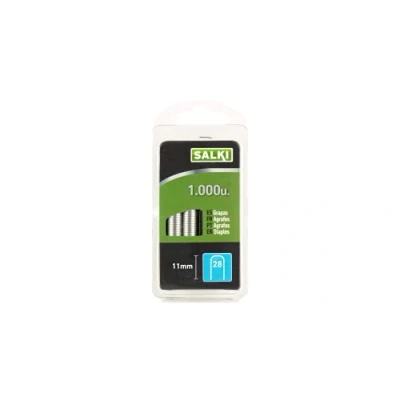 Imagen de SALKI Grapas nº 28 de 11mm Pata Blister 1000 Unidades, Diseñado para Grapado Cables 4,5 mm Diámetro, Compatibles con Grapadoras Manuales y Estándar