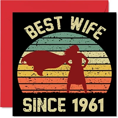 Imagen de Tarjeta de 62 aniversario para esposa marido, mejor desde 1961, regalos con texto en inglés &quot;I Love You&quot;, tarjetas feliz boda pareja, felicitación