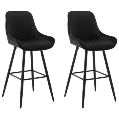 Imagen de WOLTU Juego de 2 Taburetes Altos Cocina, Cocina con Respaldo y Reposapiés, Bar Asiento Terciopelo, para Comedor Negro, BH394sz
