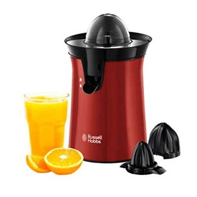 Imagen de Russell Hobbs Exprimidor Eléctrico Colours Plus de Naranjas y Zumos, 2 Conos Intercambiables, Función Cambio la Dirección, Boquilla Antigoteo, Acero Inoxidable, Rojo 26010 56